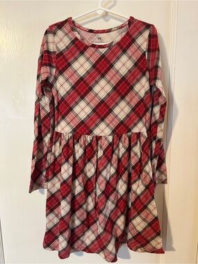 H&M Red and White Plaid Long-Sleeve Girls Dress